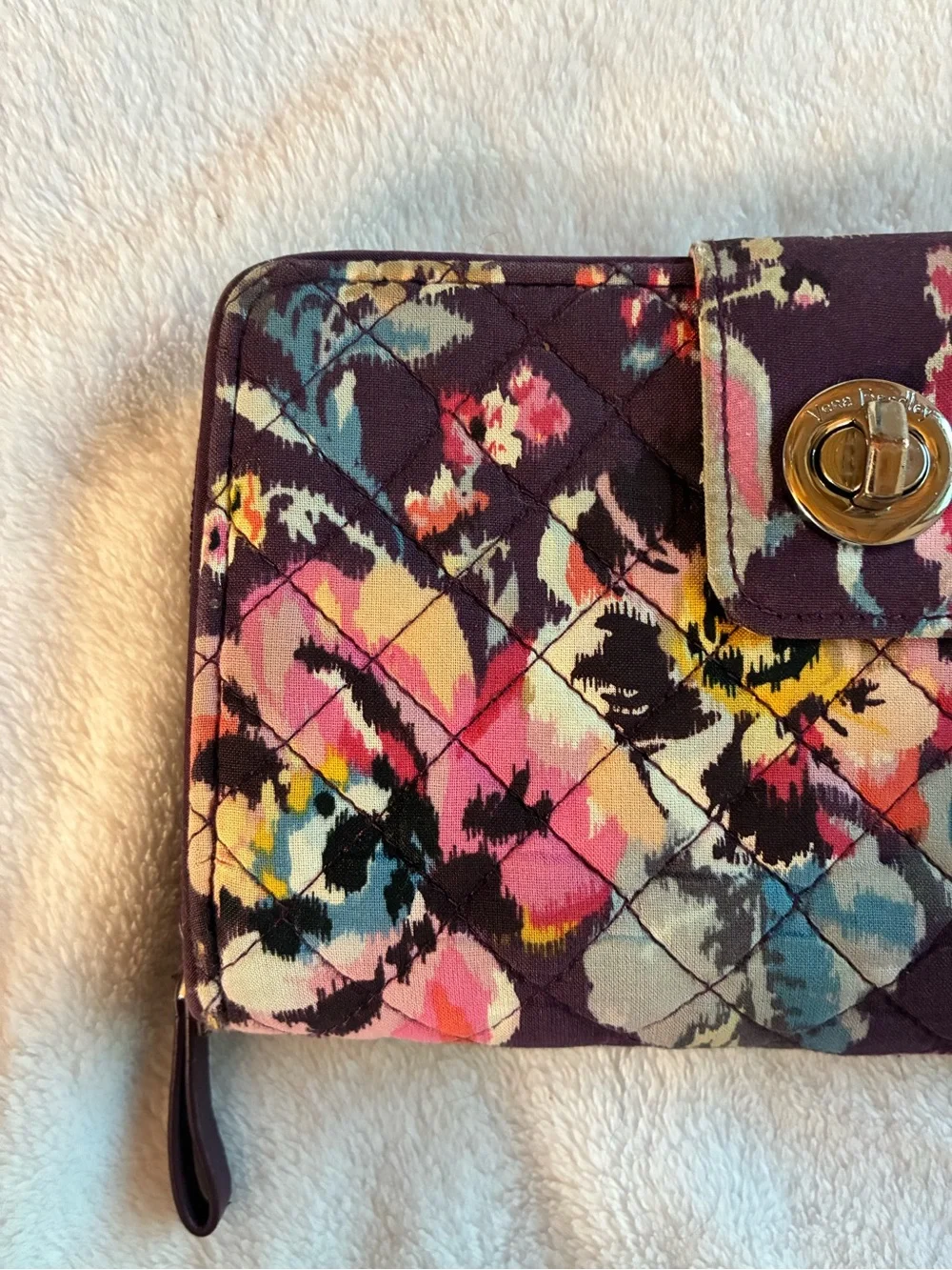 Vera Bradley Purple Floral Kiss Lock Zip Around Wristlet
